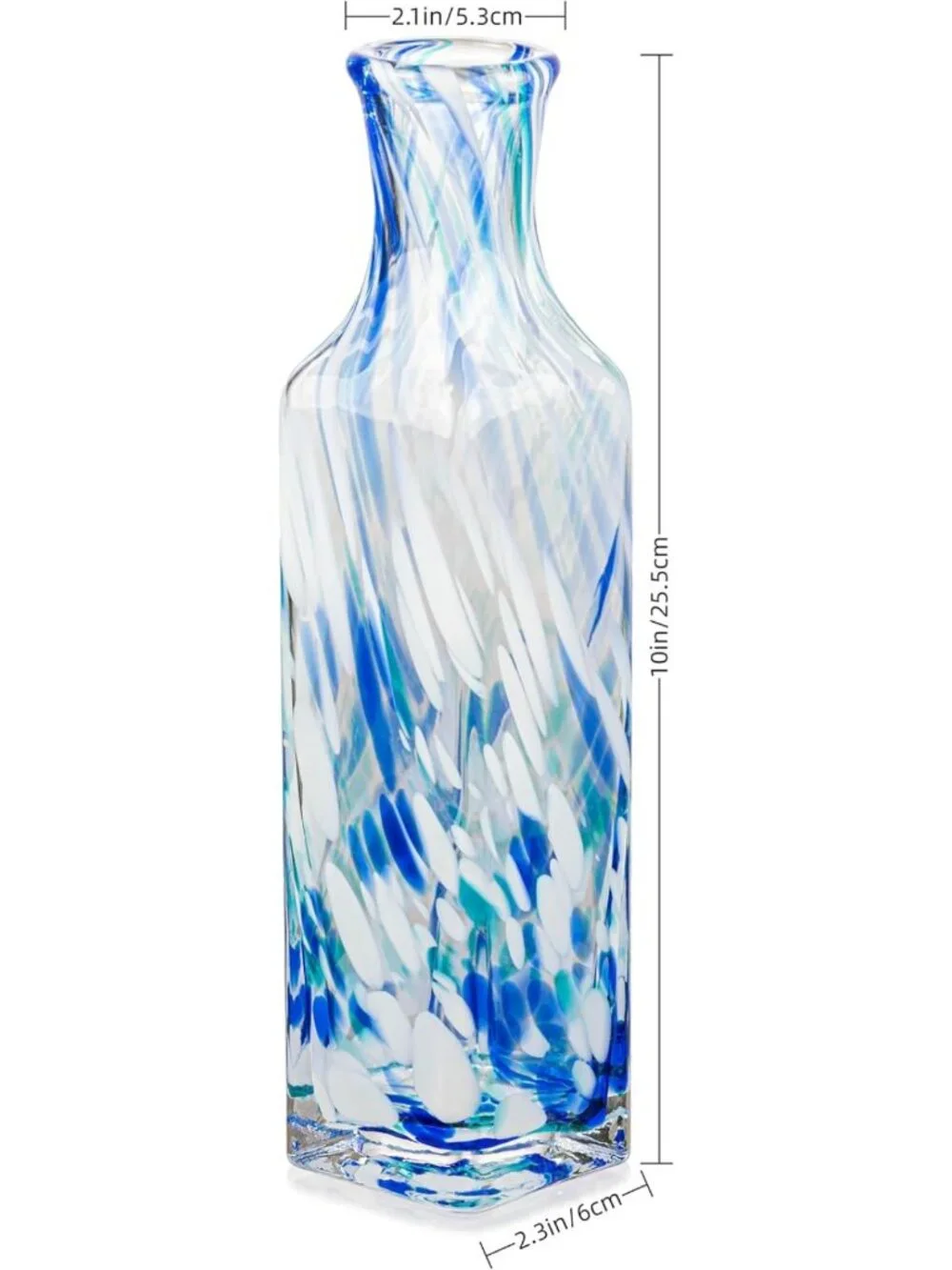 10-Inch Blue & White Swirl Art Glass Vase for Home, Office, Wedding Decor